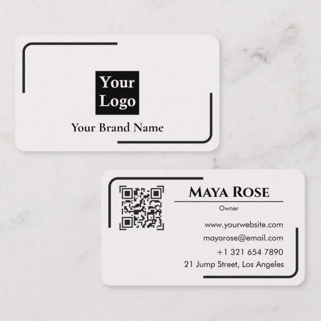 Carte de visite QR Code blanc moderne avec logo pe (Devant / Derrière)