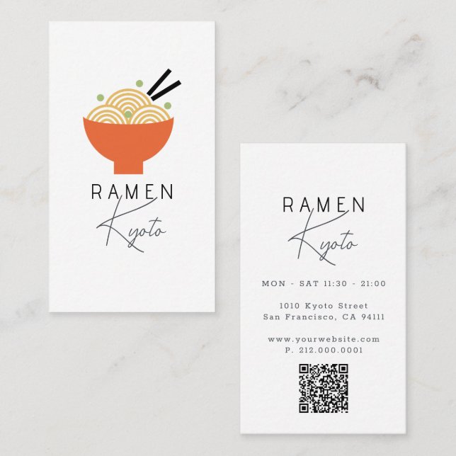 Carte de visite QR Code blanche pour restaurant de (Devant / Derrière)