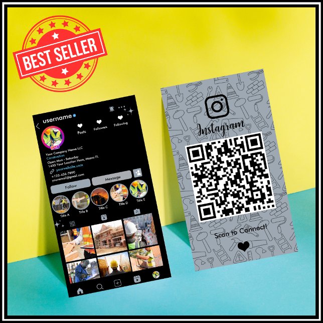 Carte de visite QR Code bleu poussiéreux pour Inst (Créateur téléchargé)