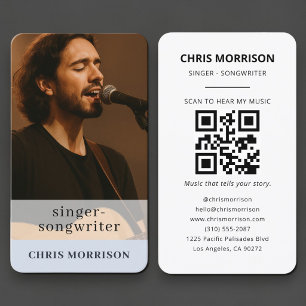 Carte de visite QR Code Bleue pour Musicien