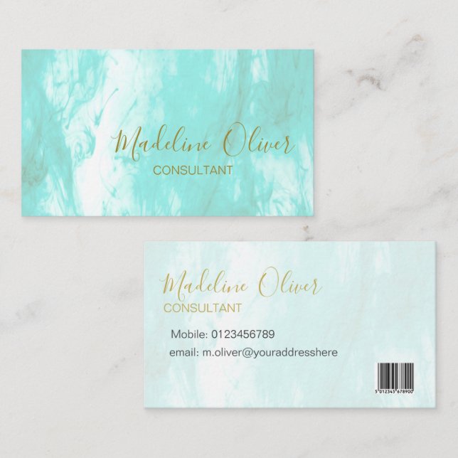 Carte De Visite QR Code Blue Aqua Moderne Aquarelle (Devant / Derrière)