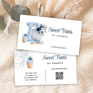 Carte de visite QR-Code Blue Floral Mixer