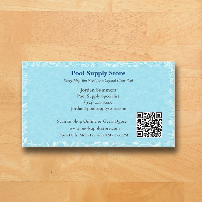Carte De Visite QR Code Blue Swimming Pool Water Pool Contractor   (Blue Pool Business Card )