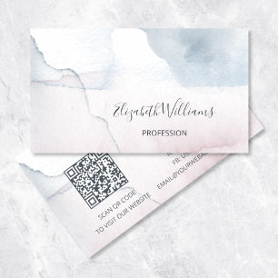Carte De Visite QR Code Blush Dusty Blue Watercolor Arrière - plan