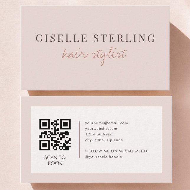 Carte De Visite QR Code Blush Pink Hair Stylist (Créateur téléchargé)
