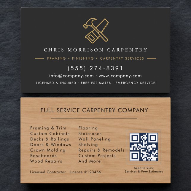 Carte de visite QR Code Bois Menuiserie Charpentie (Créateur téléchargé)