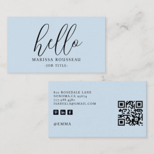 Carte de visite QR Code Bonjour Bleu Minimaliste