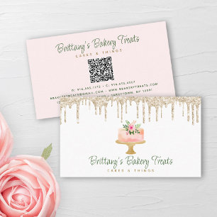 Carte De Visite QR Code Boulangerie Blush Pink Gâteau Parties scin