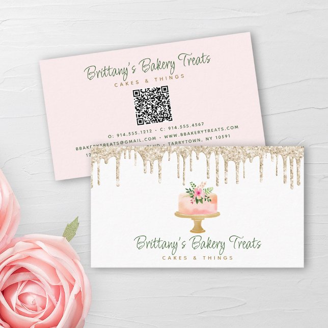 Carte De Visite QR Code Boulangerie Blush Pink Gâteau Parties scin (Créateur téléchargé)