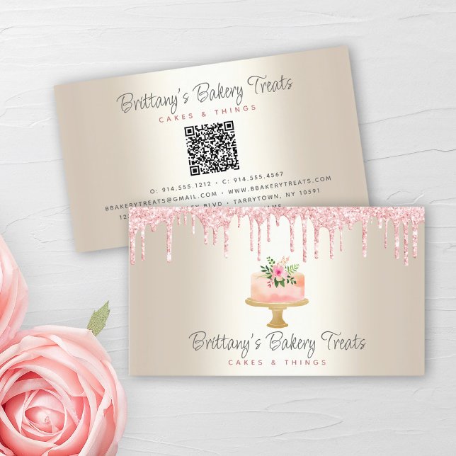 Carte De Visite QR Code Boulangerie Blush Rose Parties scintillant (Créateur téléchargé)
