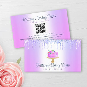 Carte De Visite QR Code Boulangerie Purple Cake Parties scintillan