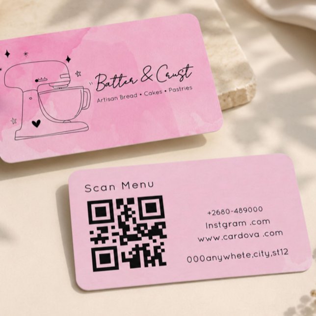Carte de visite QR Code Boulangerie Rose | Bak Wat (Créateur téléchargé)