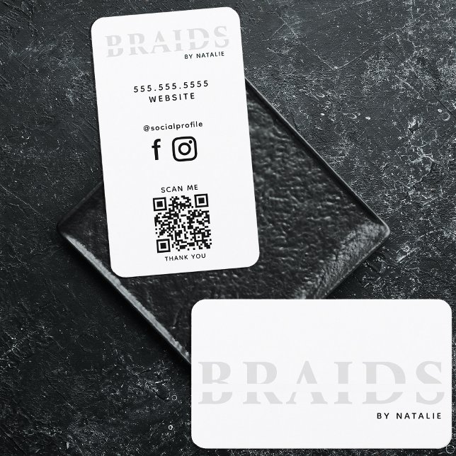 Carte De Visite QR Code Braids Beauté Salon Braiding Coiffeuse (Créateur téléchargé)