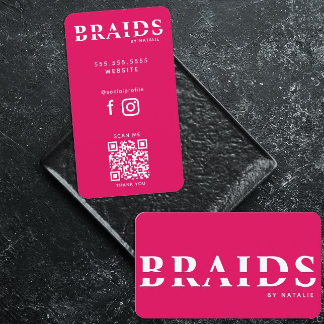 Carte De Visite QR Code Braids Beauté Salon Braiding Coiffeuse (Créateur téléchargé)