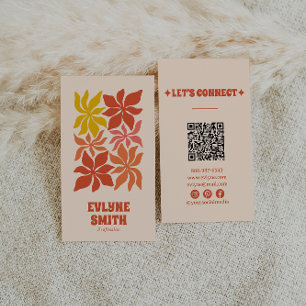 Carte De Visite QR Code Burange Super Floral Terracotta Boho