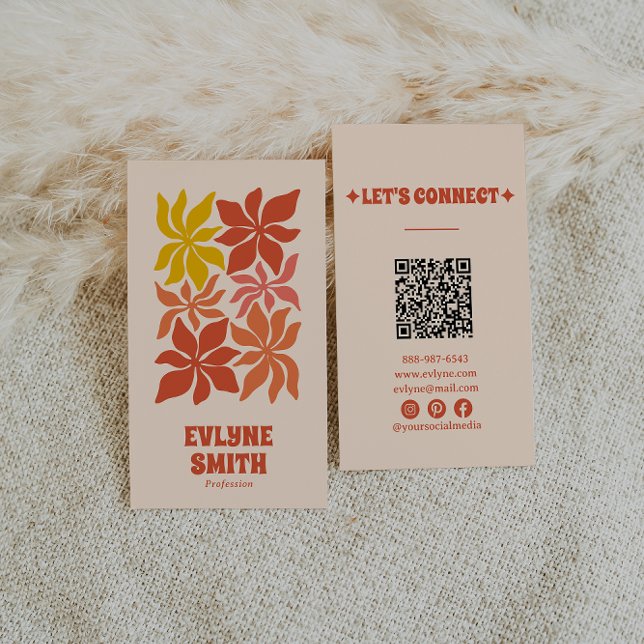 Carte De Visite QR Code Burange Super Floral Terracotta Boho (Créateur téléchargé)