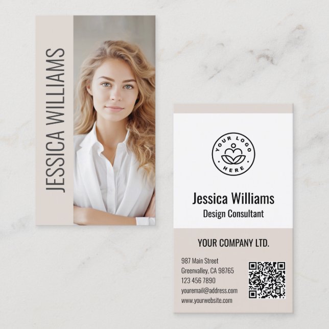 Carte De Visite QR Code Business Logo Modern Professional Beige (Devant / Derrière)