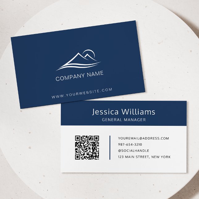 Carte De Visite QR Code Business Logo Moderne Professionnel Bleu (Créateur téléchargé)
