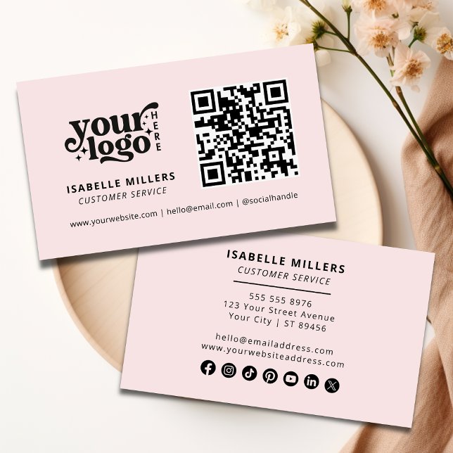 Carte De Visite QR Code Business Logo Moderne Professionnel Rose (Créateur téléchargé)