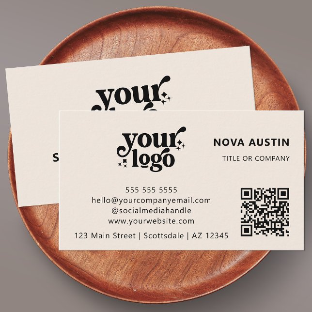 Carte De Visite QR Code Business Logo Professional Modern Cream (Créateur téléchargé)