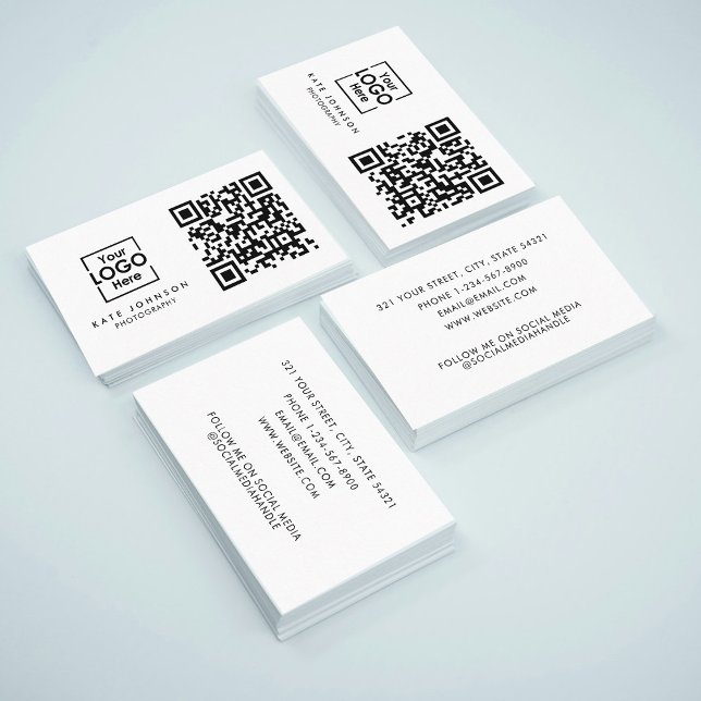 Carte De Visite QR Code Business Logo Professionnel Moderne Blanc (QR Code Business Logo Professional Modern White Business Card)