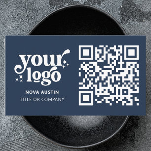 Carte De Visite QR Code Business Logo Professionnel Moderne Bleu