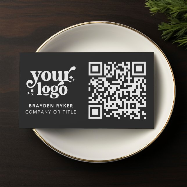 Carte De Visite QR Code Business Logo Professionnel Moderne Noir (Créateur téléchargé)