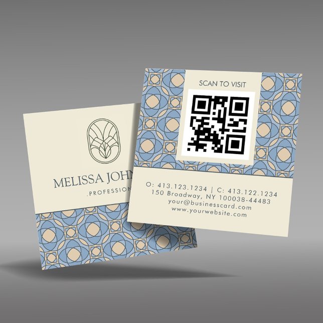 Carte de visite QR Code Carré Art Déco Moderne (Créateur téléchargé)
