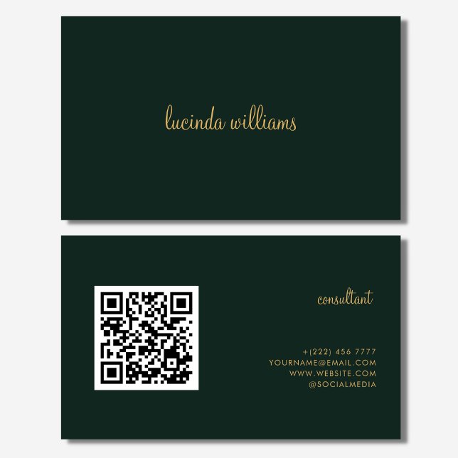 Carte De Visite QR Code Charcoal Chic Gold Script Monogramme (Créateur téléchargé)