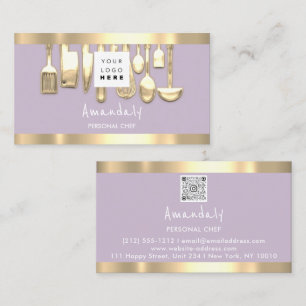 Carte De Visite QR Code Chef personnel Cuisine Restaurant Lavender