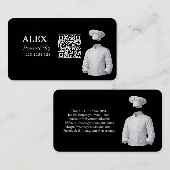 Carte de visite QR Code Chef Personnel Élégante en (Devant / Derrière)