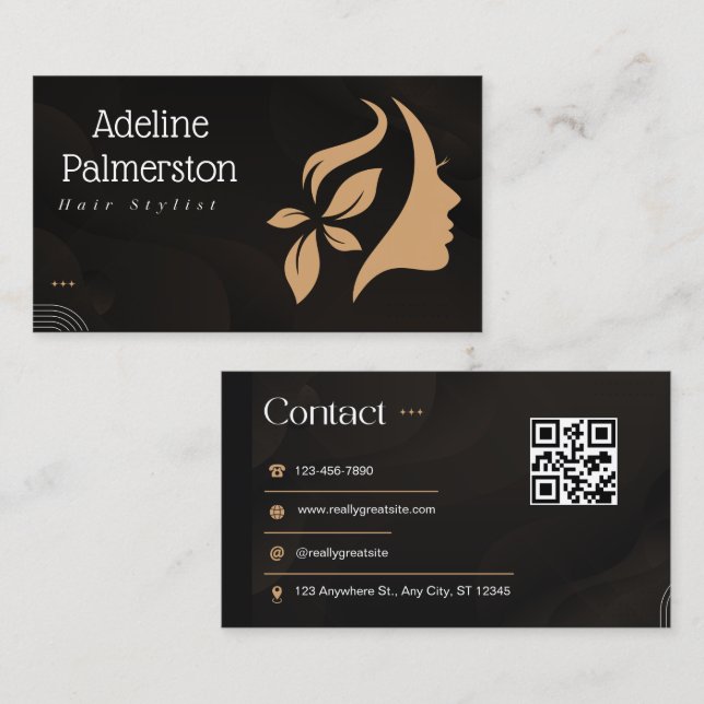 Carte de visite QR Code Cheveux Noir et Blanc (Devant / Derrière)