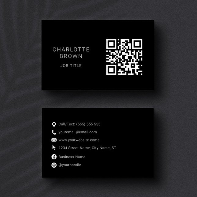 Carte De Visite QR Code classique noir professionnel personnalisé (Créateur téléchargé)