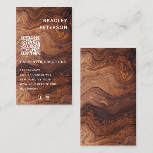 Carte De Visite QR Code Construction de menuiserie moderne en bois