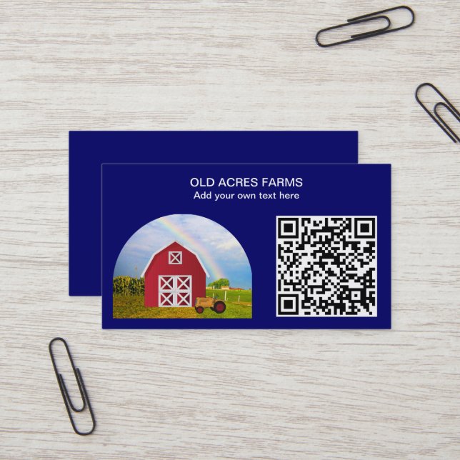 Carte De Visite QR Code Country Farm Red Barne Blue Sky Nom (Devant/Arrière en situation)
