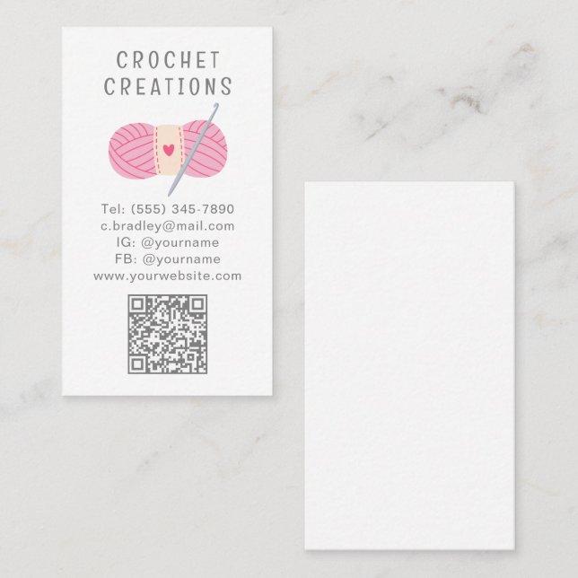 Carte de visite QR Code Crochet Fil Rose Entrepris (Devant / Derrière)