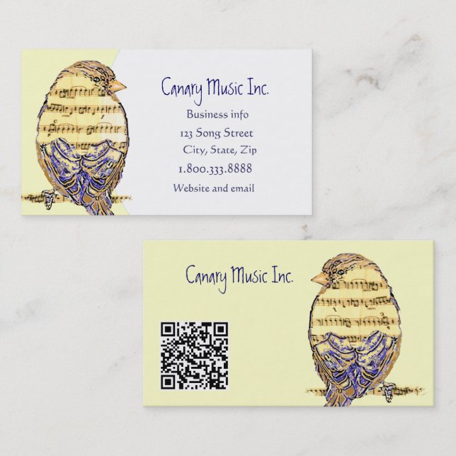 Carte De Visite QR Code Custom Music & Bird Business Card (Devant / Derrière)
