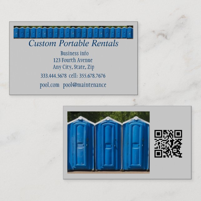 Carte De Visite QR Code, Custom Portable Toilet Rentals (Devant / Derrière)