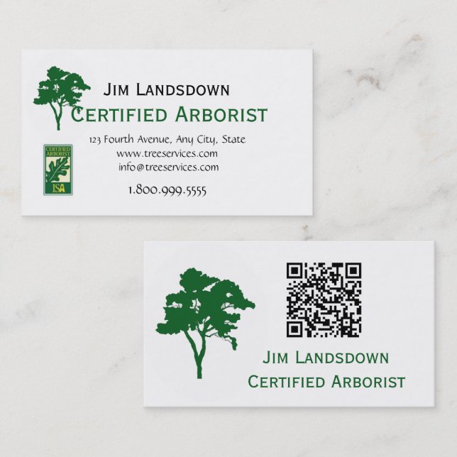 Carte De Visite QR Code Custom Tree Arborist Business Card (Devant / Derrière)