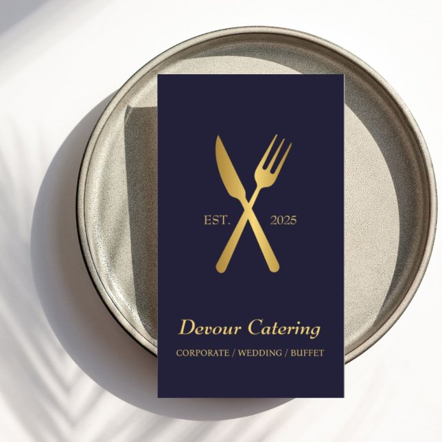 Carte De Visite QR Code Cutlery Chef Caterer Services de restaurat (Créateur téléchargé)