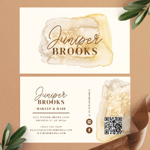 Carte De Visite QR Code de Réseaux Sociaux au Glitter Aquarelle Or