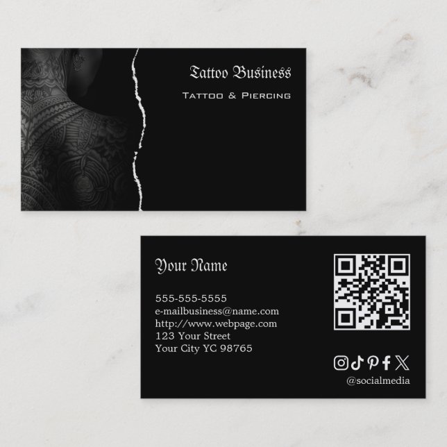Carte de visite QR code de salon d'artiste de tato (Devant / Derrière)