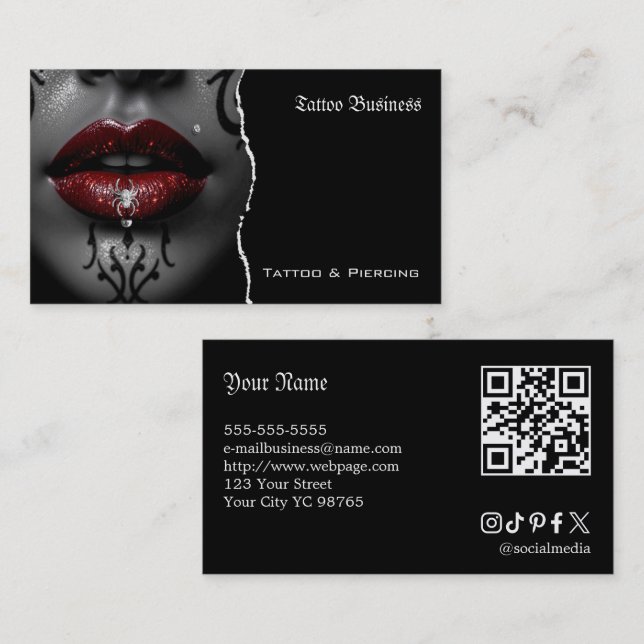 Carte de visite QR code de salon d'artiste de tato (Devant / Derrière)