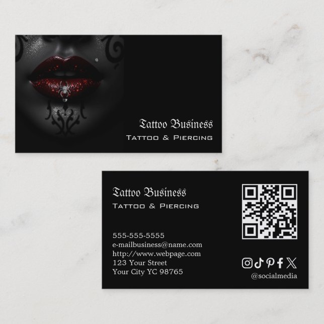 Carte de visite QR code de salon de tatouage (Devant / Derrière)