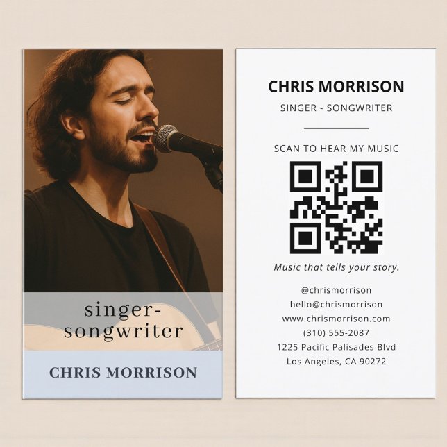 Carte de visite QR Code Dusty Blue pour musicien (Créateur téléchargé)