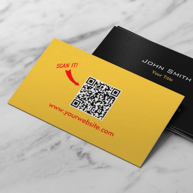 Carte De Visite QR Code Easy Scan Plain Yellow Professional (Créateur téléchargé)