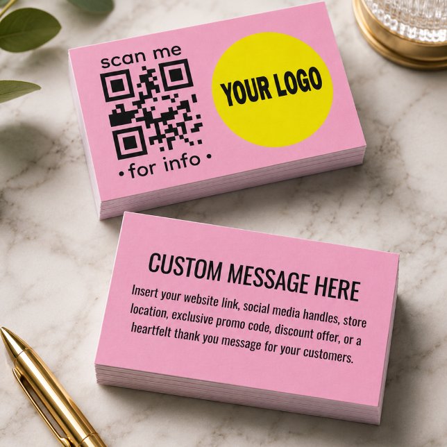 Carte de visite QR Code éditable Logo Moderne Rose (Créateur téléchargé)