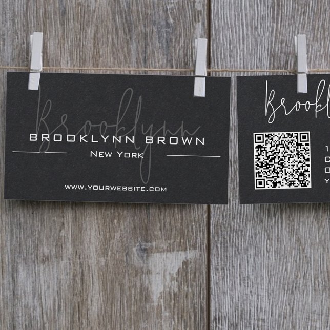 Carte De Visite QR Code élégant Classy Classy Minimalist Noir (Créateur téléchargé)