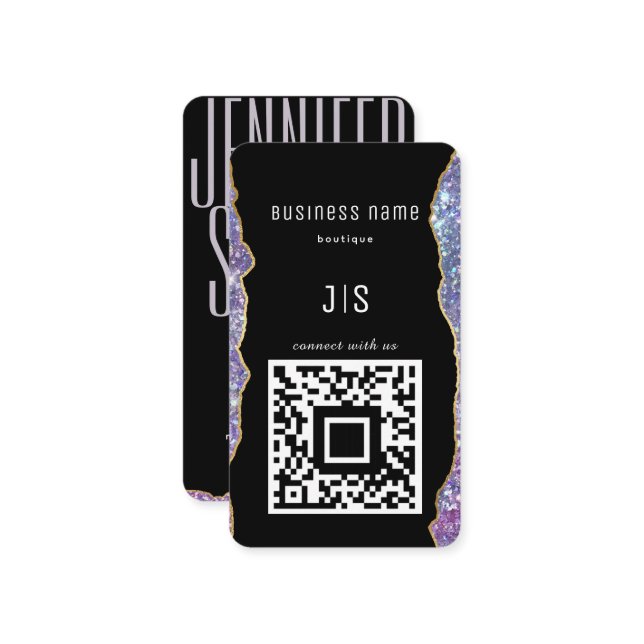 Carte De Visite QR Code Elegant Monogramme Connectez-vous avec nou (Devant/Arrière en situation)