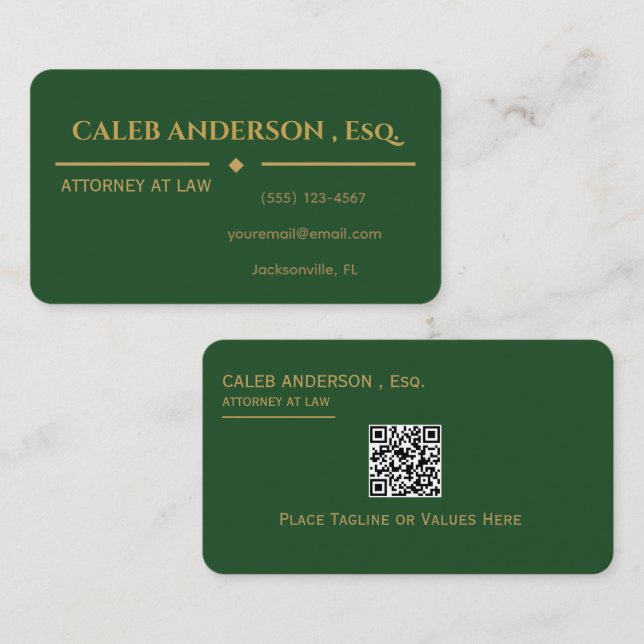 Carte de visite QR Code élégante verte émeraude et (Devant / Derrière)